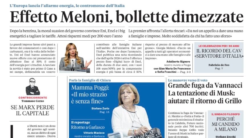 Meloni: bollette dimezzate, l’intervista alla mamma di Chiara Poggi, le nuove carte su Garlasco
