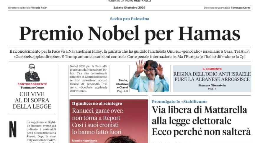 Premio Nobel per Hamas, gli scontri di Torino, promulgato lo “Stabilicum”